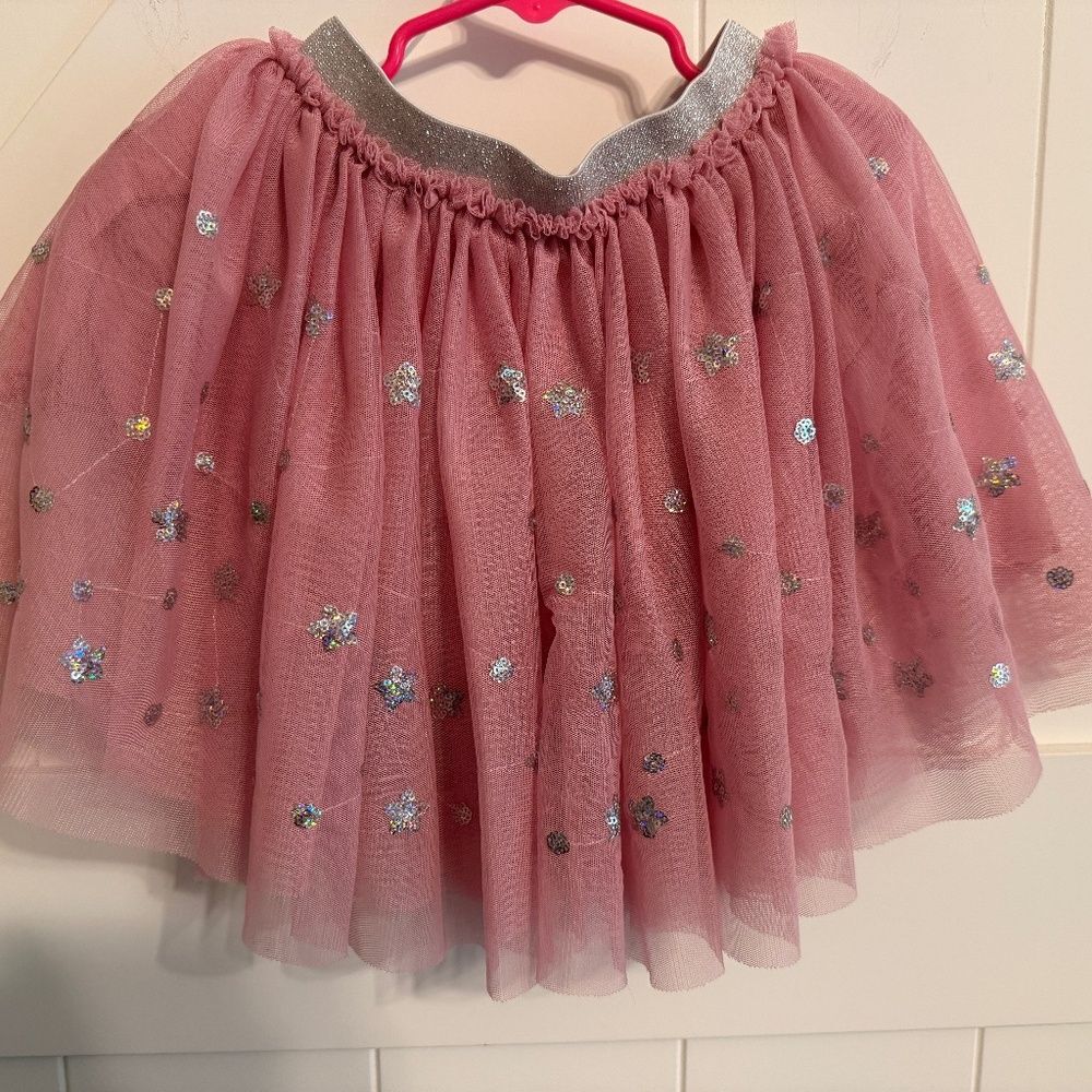 Disney Princess Girls 4T Pink Tutu Silver Sequin Stars Tulle